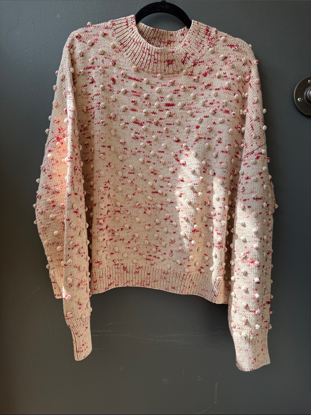 Misha &Puff XL Cozy Cream & Pink Popcorn Knit Pima Cotton sweater